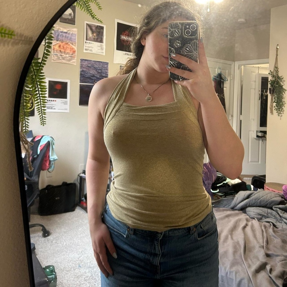 White House Black Market Gold Halter Tank Top